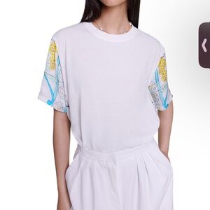 Maje White Tee with Blue and Yellow Graphic